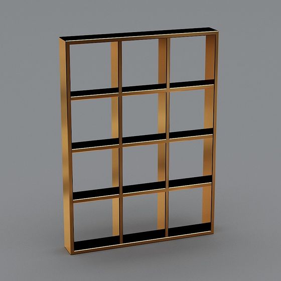 Stylish Golden Grid Bookshelf 3D model for Modern Interiors