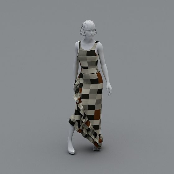 Abstract Plaid Long Skirt 3D model