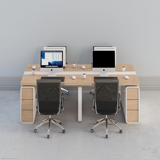 Modern Black Work Table Combination 3D Model for Office Areas