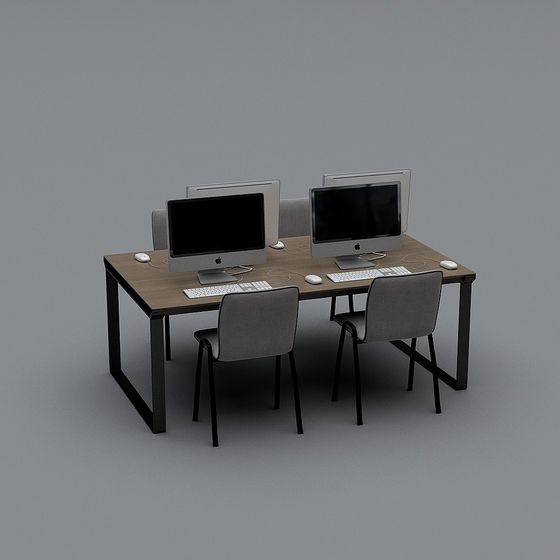 Sleek Low-Poly Dual Work Desk 3D model
