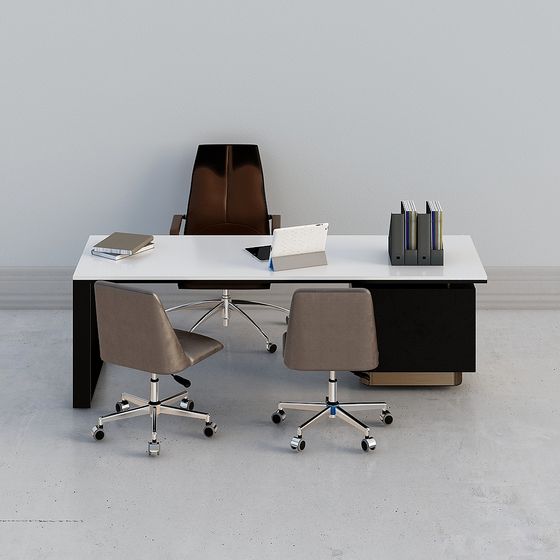 Modern Black Office Desk Set 3D Model