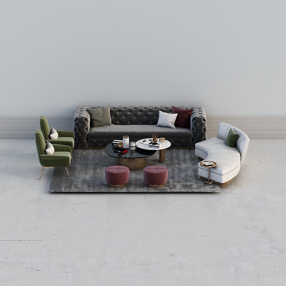 Modern luxury villa living room dining room - sofa combination