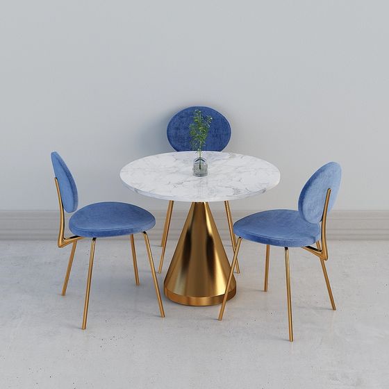 Marble Dining Table and Velvet Chair Set 3D model
