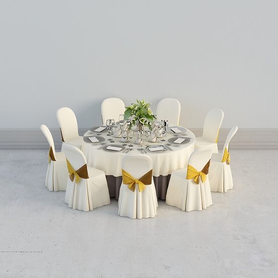 Elegant Low-Poly Dining Table and Chairs 3D model