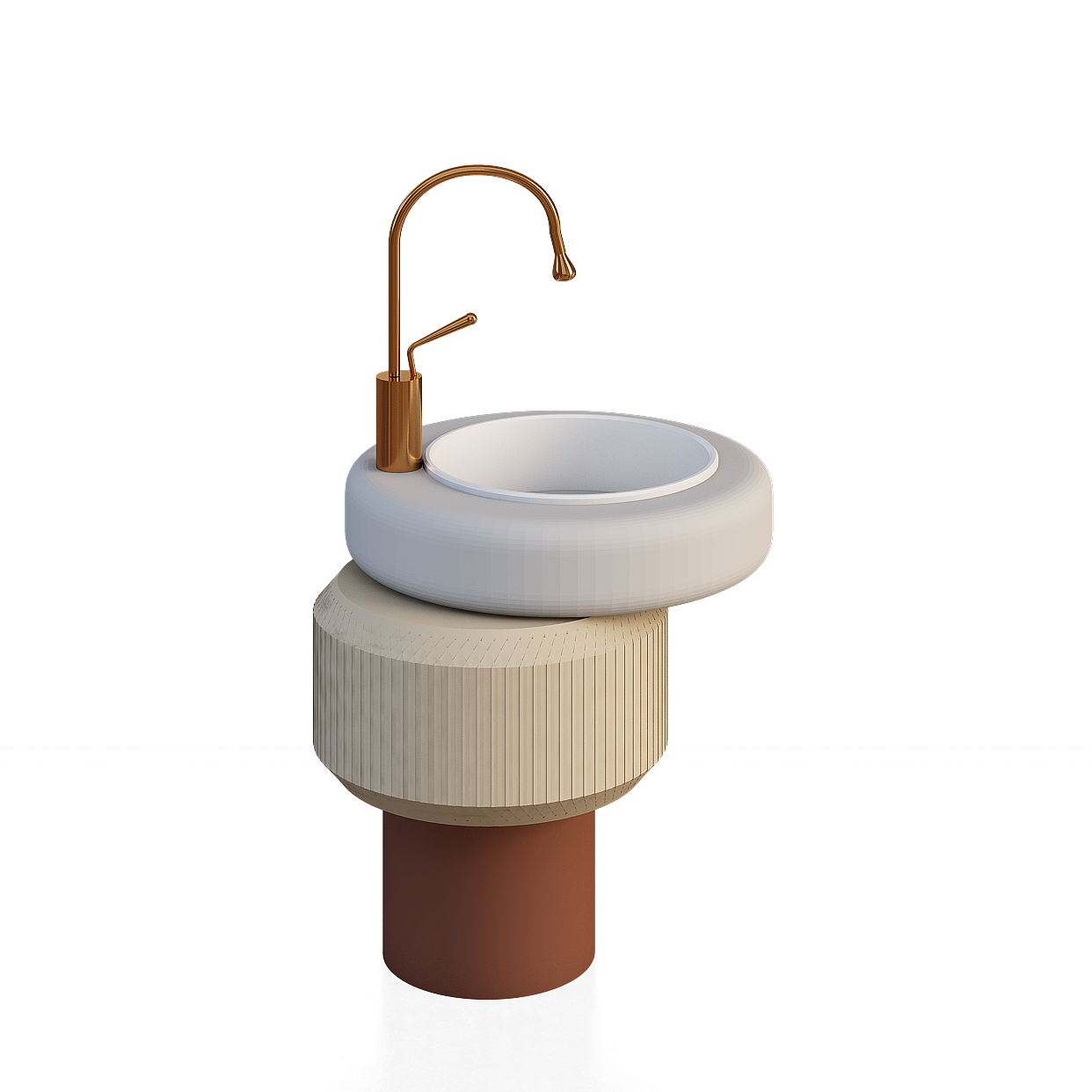 Urban Elegance Sink 3D Model – Ceramic and Gold Finish