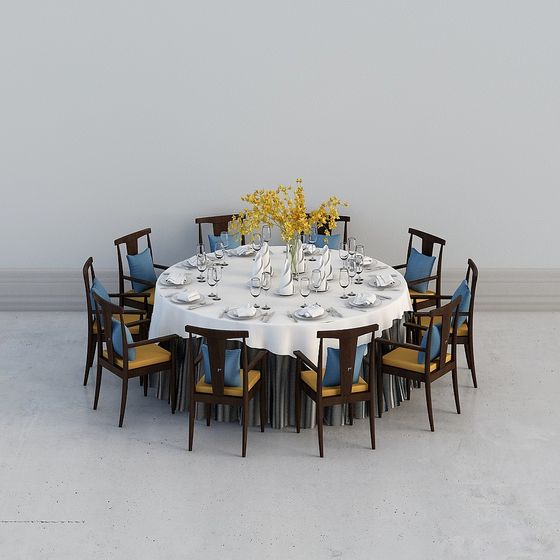 Stylish Round Table and Chairs 3D model