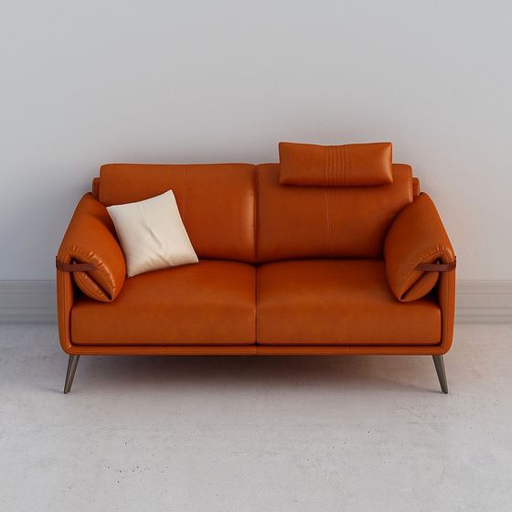 Chic Low-Poly Orange Sofa 3D model for Modern Decor