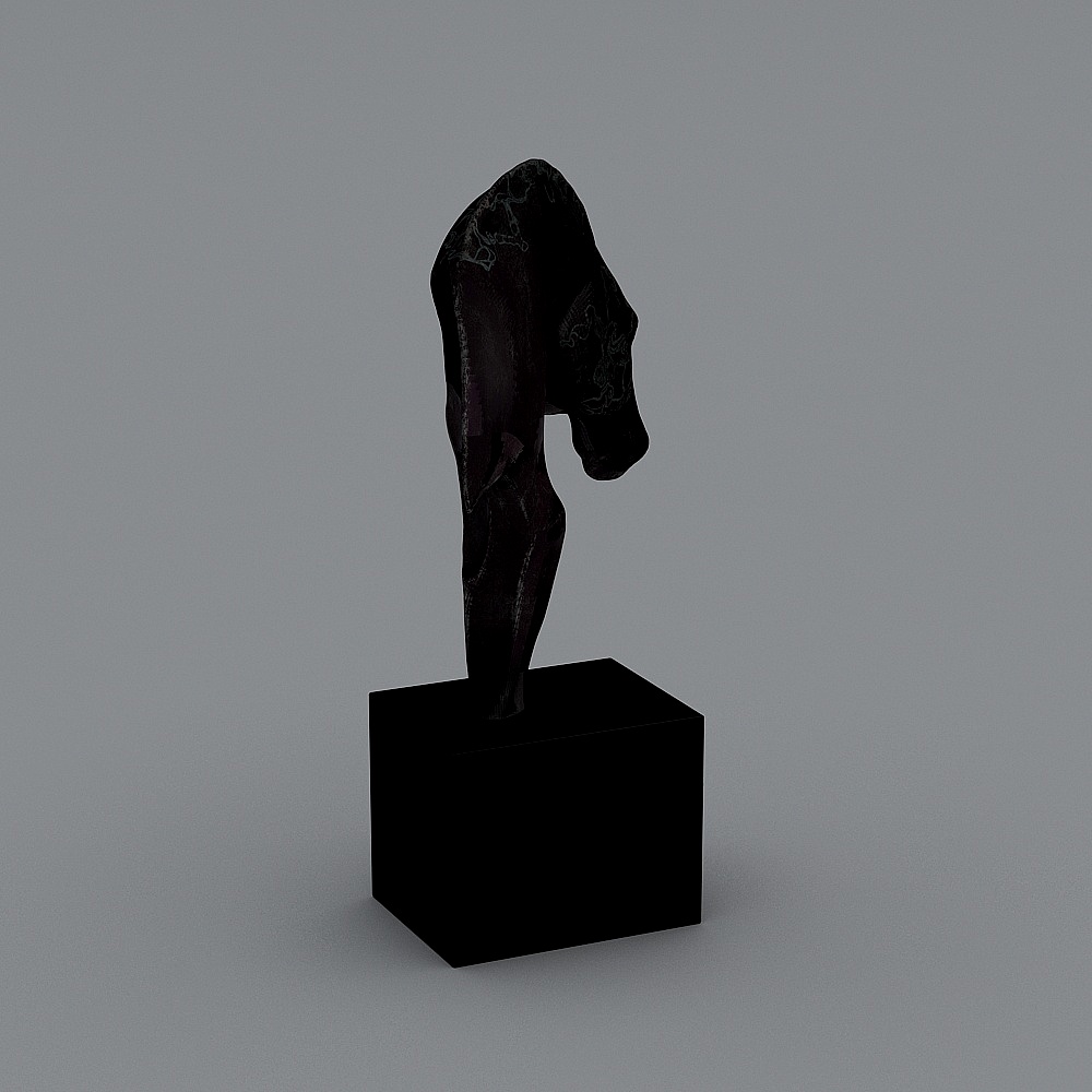 Modern floor-to-ceiling bronze horse head sculpture