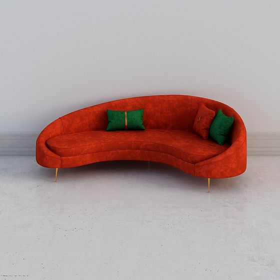 Streamlined Red Velvet Sofa 3D model