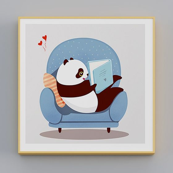 Cute Panda 3D Model Relaxing on Stylish Sofa