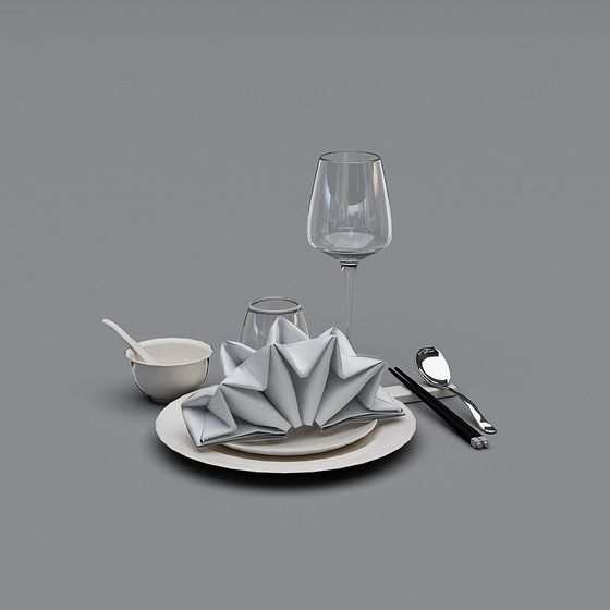 Elegant Low-Poly Dining Table Setup 3D model