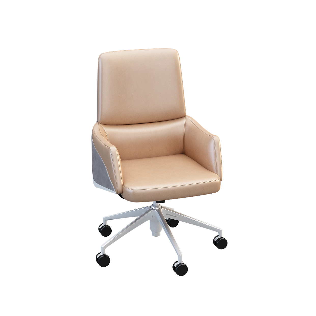 Elegant Office Chair 3D Model – Brown Leather & Metal