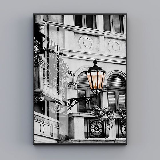 Vintage Streetlight and Building 3D model