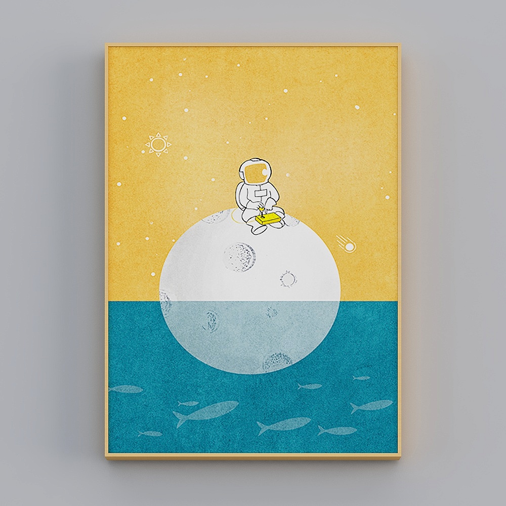 Happy Workshop - Modern Wind - Cosmic Moon Children's Room Bedroom Decoration Painting - Take a tour of the universe