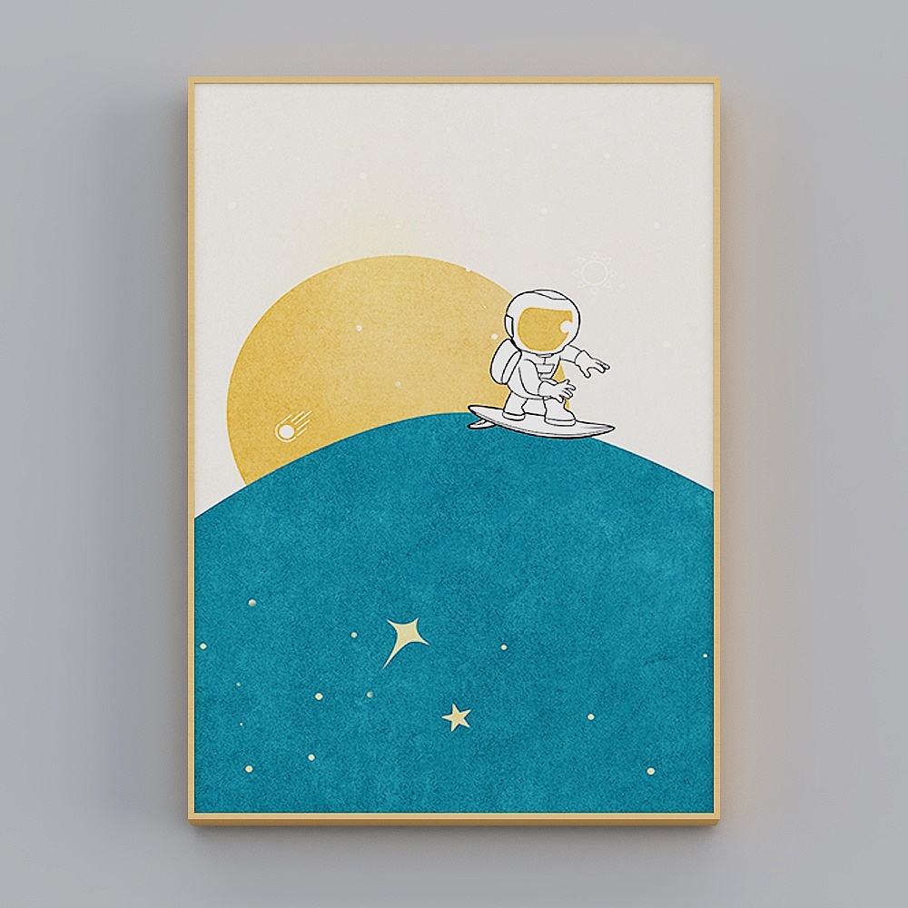 Happy Workshop - Modern Wind - Cosmic Moon Children's Room Bedroom Decoration Painting - Take a tour of the universe