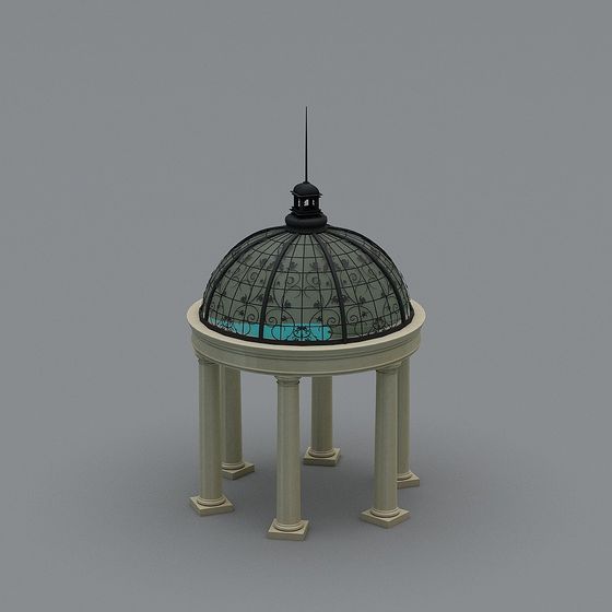 Elegant Dome Pavilion 3D model in Tranquil Garden