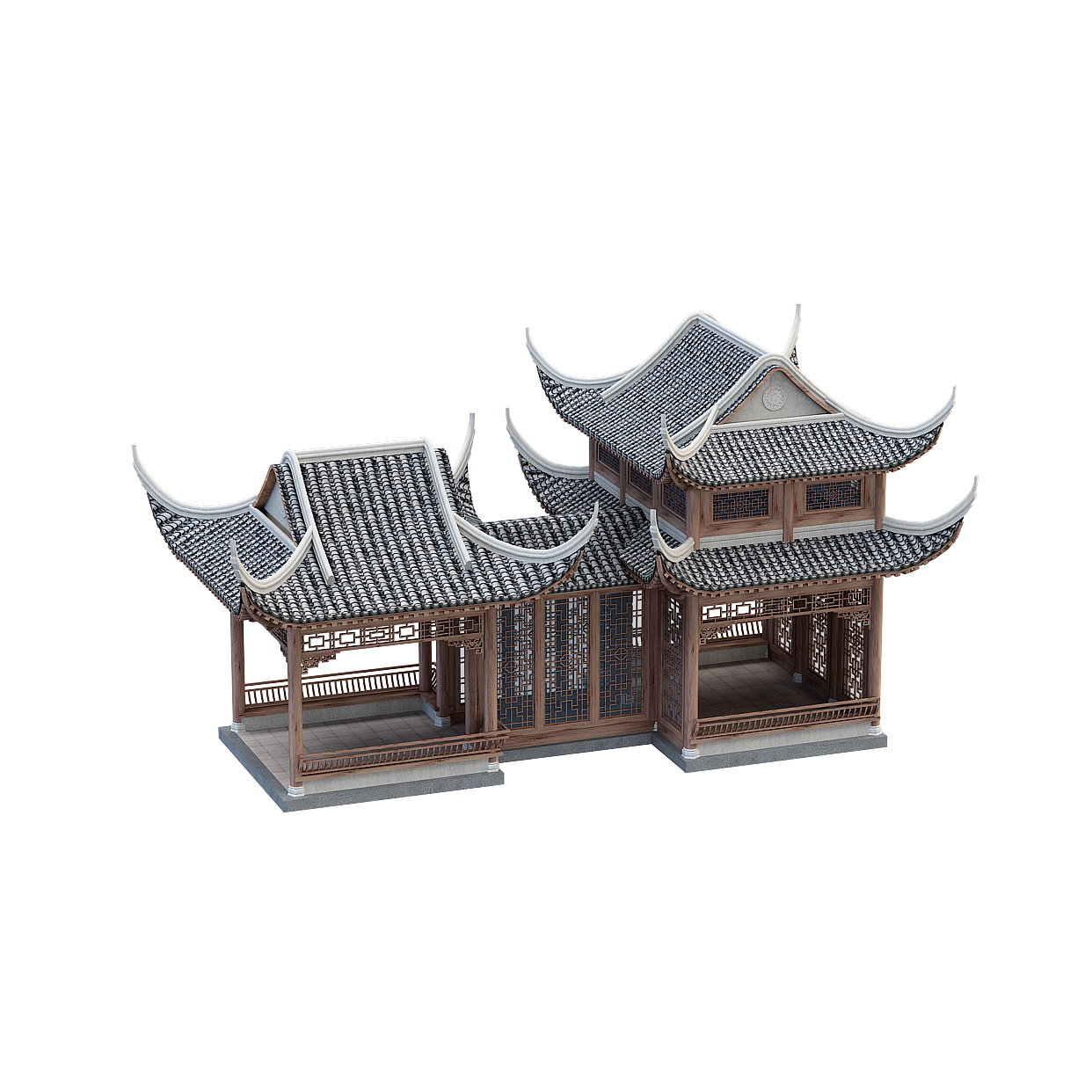 Traditional Chinese Pavilion 3D Model – Low-Poly Wooden Structure