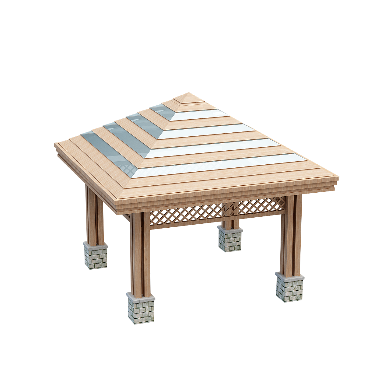 Pyramid Pavilion 3D Model – Wood and Glass Design