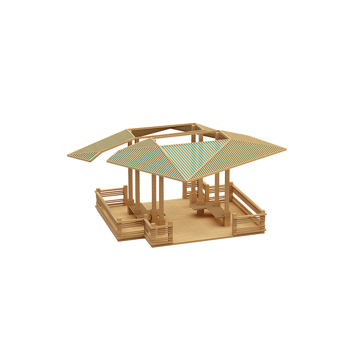 Oriental-Style Pavilion 3D Model – Low-Poly Wooden Architecture