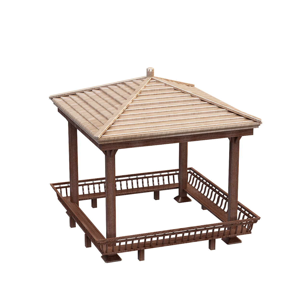 Elegant Wooden Pavilion 3D Model – Classic Wood Design