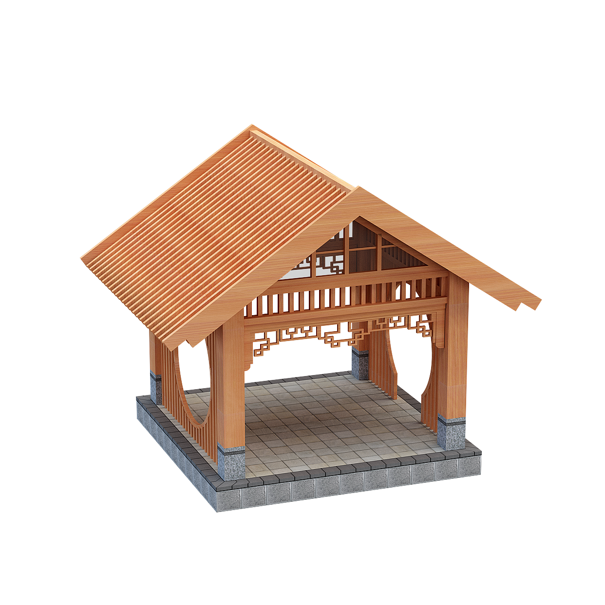Eastern Pavilion 3D Model – Low-Poly Wooden Architecture