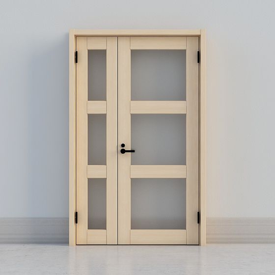 Elegant Glass Window Wooden Door 3D model