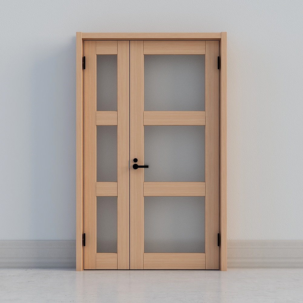 modern wooden windowed double door