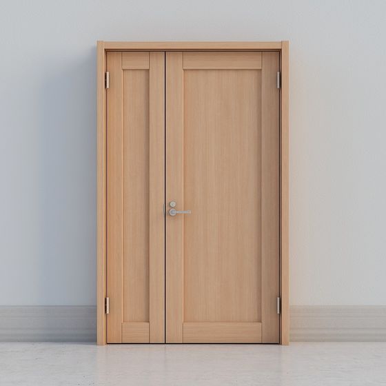 Wooden Double Door 3D model with Low-Polygon Design