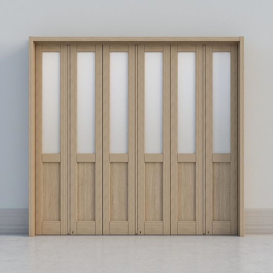 Stylish Six-Panel Glass Wood Door 3D model