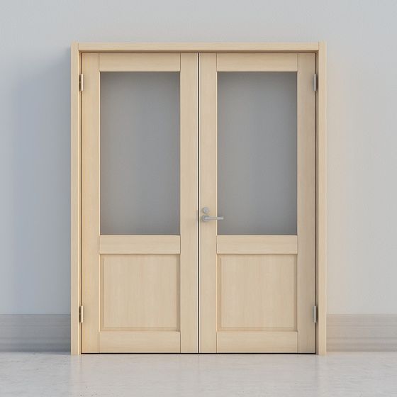 Double Leaf Glass Wood Door 3D model