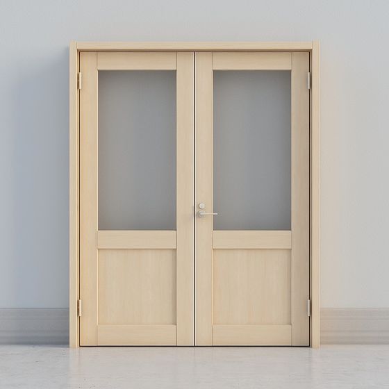 Elegant Double Glass Wood Door 3D Model