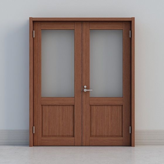 Elegant Double Glass Wood Door 3D model