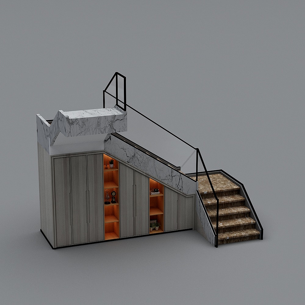 Elegant Low-Poly Marble and Wood Staircase 3D model