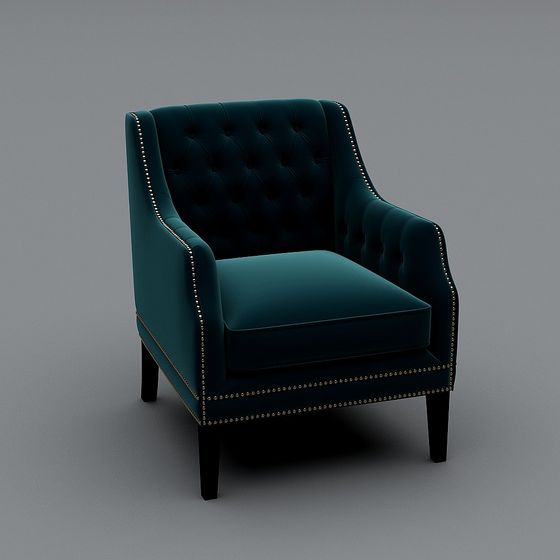 Deep Blue Velvet Armchair 3D model
