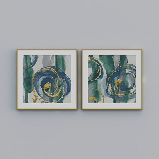 簡-現代風-客廳装饰画-LJ-006方-金葉漩渦