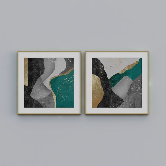 Vibrant Abstract Diptych Painting 3D Model for Modern Spaces