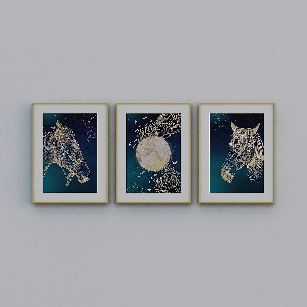 Jane -Modern Wind - Living Room Decorative Painting - LJ-003 Gorgeous Golden Horse