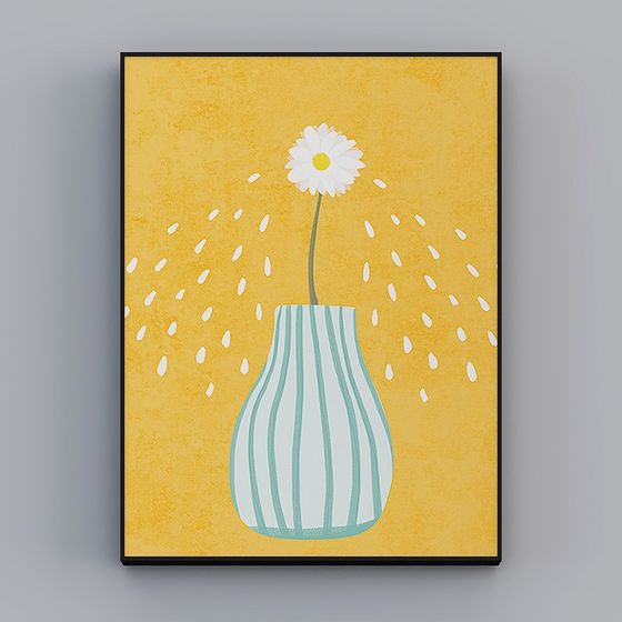 Daisy and Striped Vase Low Poly 3D model for Creative Projects