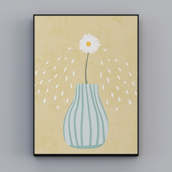 Daisy & Striped Vase Low Poly 3D model