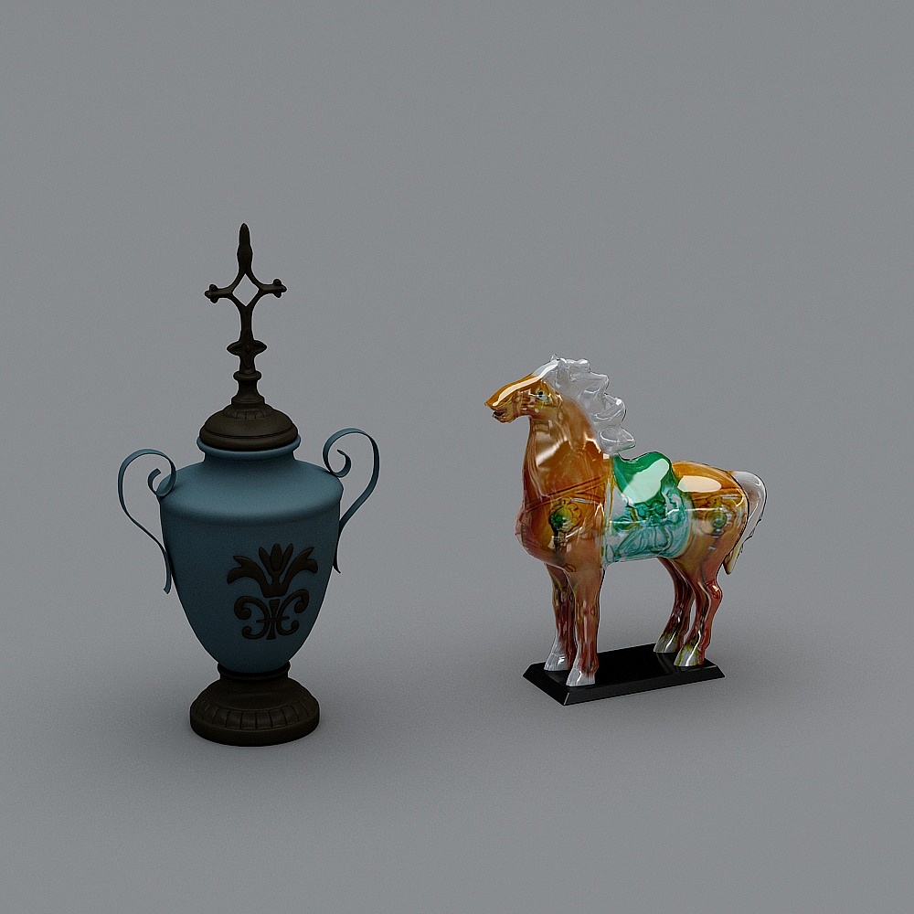 Elegant Trophy and Colorful Horse 3D models