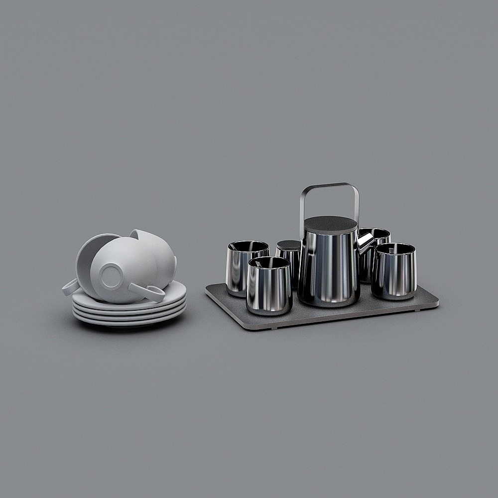Elegant Low-Polygon Tea Set 3D model