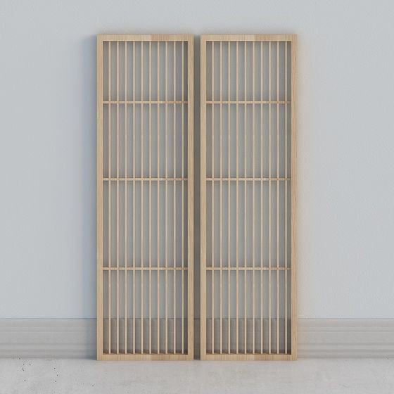 Stylish Wooden Grille Partition 3D model