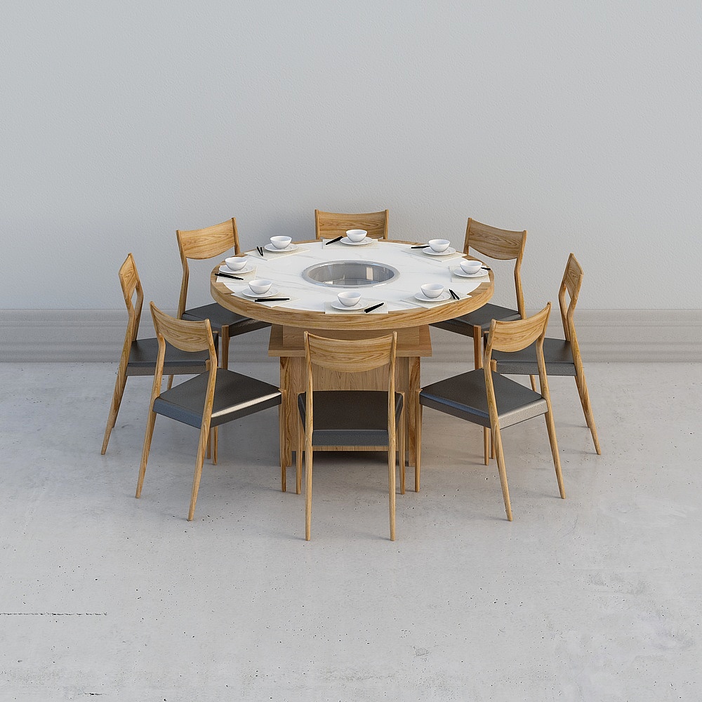 Stylish Low-Polygon Round Table and Chair Set 3D model