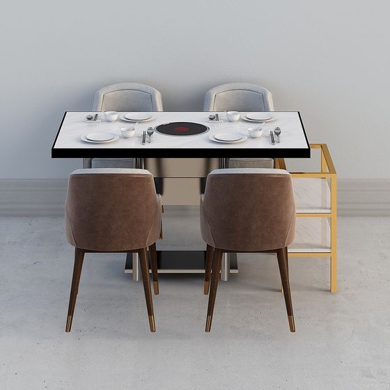 Brown Dining Table and Chair Combination 3D Model