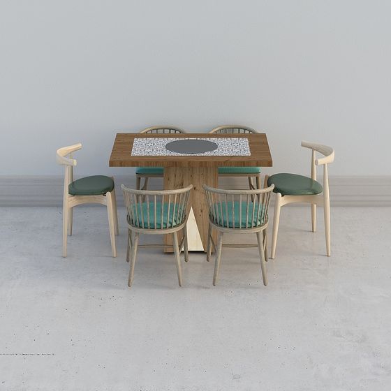 Modern Minimalist 3D Dining Table and Chair Set