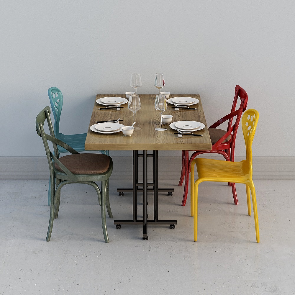 Industrial LOFT hot pot shop 6-table chair combination