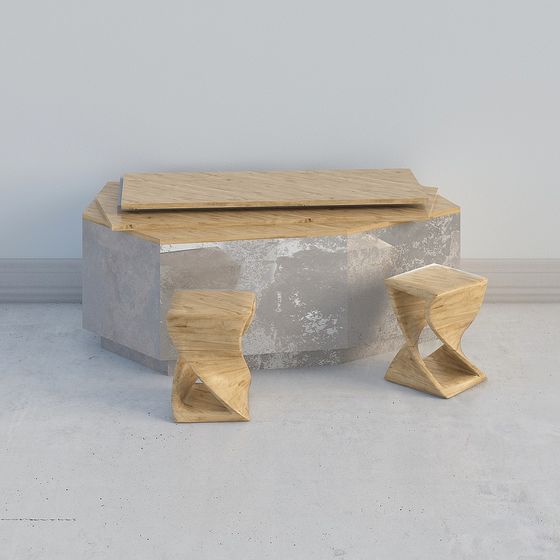 Concrete and Wood Dining Set 3D model