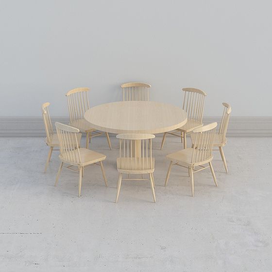 Stylish Low-Polygon Dining Set 3D model for Modern Interiors