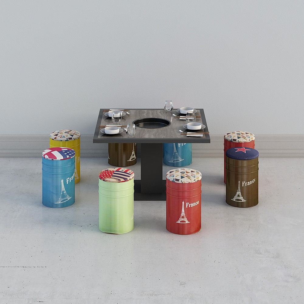 Industrial LOFT hot pot restaurant 13-dining table and chair combination