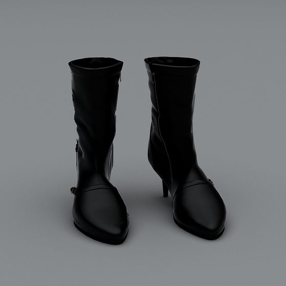 Stylish Black High-Heeled Boots 3D model